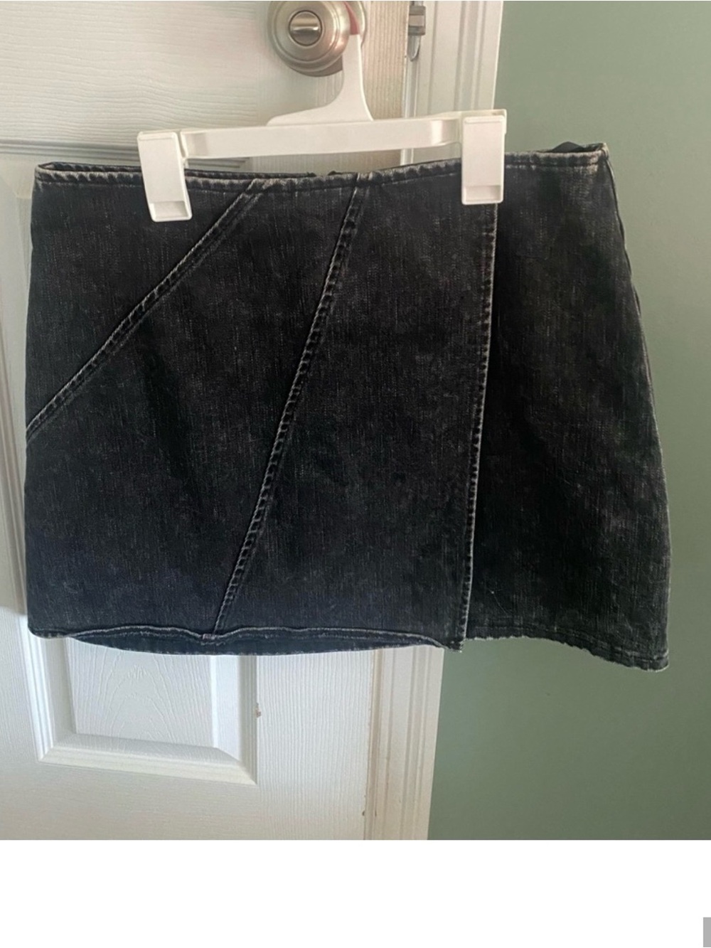She + Sky Black Washed Denim Mini Skirt with Angled Seams